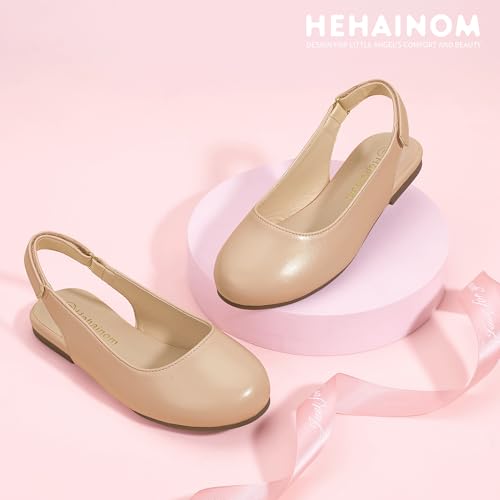 Image of Hehainom Girls Dress Shoes Slingback Flats Round Toe Toddler Little Kids Sandals Summer Flower Girl Communion Church Shoes