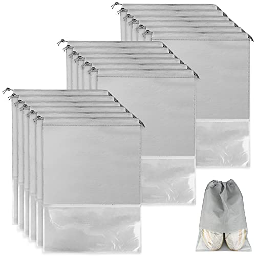 24 Sacs à Chaussures SLIJAR Transparents - Housses De Voyage Avec Cordon - 30x35 Cm - Imperméables
