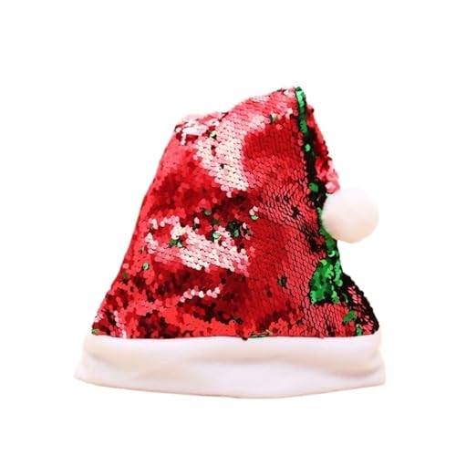 Santa hat Christmas decoration double-sided flip sequin hat, colored bead pick, adult dance party Holiday hat(Red Green)3