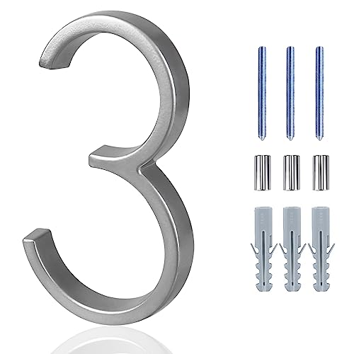 House Address Numbers For Outside, Metal Modern House Numbers, Garden Door Mailbox Number Sign With Nail Kit, Silver(Number 3) #TOP12