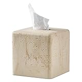 Natural Travertine Textures Tissue Box Cover Square for Home Decor,Resin Heavy Tissue Box Holder for Bathroom Countertop,Tabletop,Bedside Table,Office (Handmade of Resin)