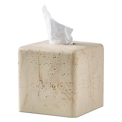 La Mejor Selección de Portapañuelos de papel los más solicitados. 47 Funda cuadrada de texturas de travertino natural para caja de pañuelos para decoración del hogar, soporte de caja de pañuelos pesado de resina para encimera de baño, mesa,...