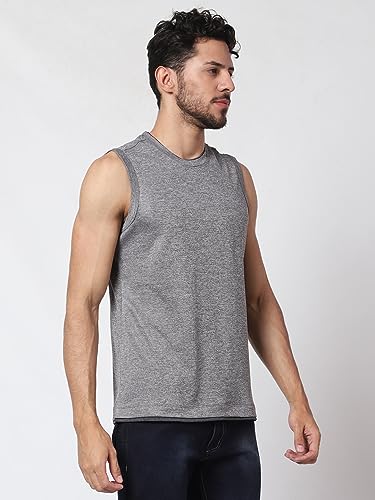 Image of Men's Lycra Blend Sleeveless Fitness Tanks Top for Quick Dry in Muscle Workout, Causal Running, Exercise Training, Swimming Vest