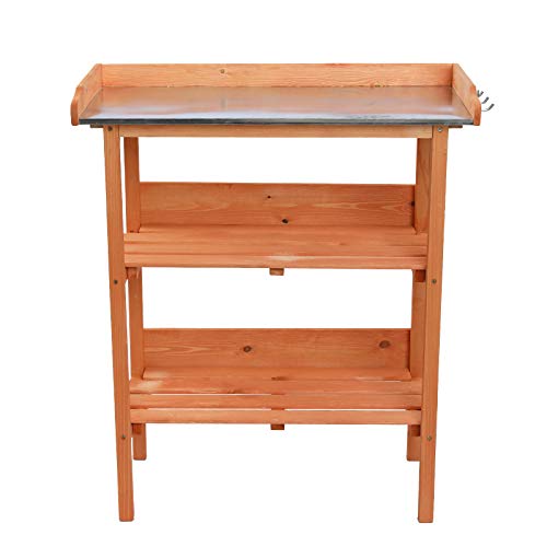 Aveland Potting Benches,(29.92 X 14.57 X 35.04) Wooden Garden Workbench Three Layers Brown #TOP4