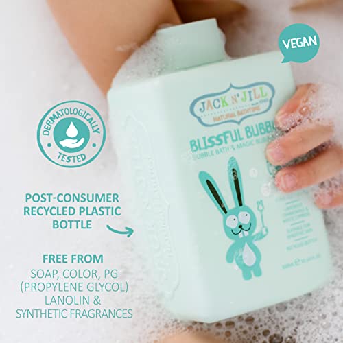 Image of Jack N' Jill Natural Bathtime Blissful Bubbles with Bubble Wand - Bubble Bath for Kids, Dermatologically Tested, Cruelty Free, Kids Bubble Bath Sensitive Skin, Vegan - 300 mL (Pack of 1)