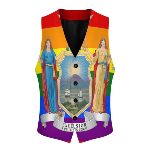LGBTQ New York State Flag Casual Suit Vest for Men Formal Business Dress Regular Fit Waistcoat Tuxedo3