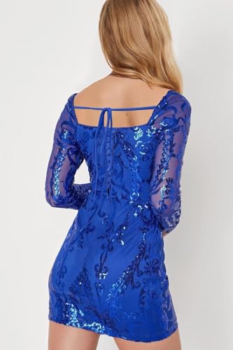 YMSHA Short Homecoming Dresses for Teens Long Sleeve Sequin Prom HOCO Dress YMS3653