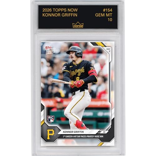 Graded 2026 Topps Now Konnor Griffin #154 1st Career 4 Hit Day Paces Pirates Huge Win Pittsburgh Pirates Rookie RC Baseball Card HOFSM 10 Gem Mint