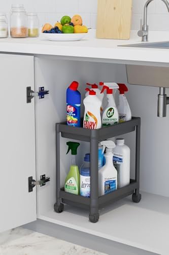 2 Katlı Tekerlekli Düzenleyici Raf, Mutfak Tezgah, Evye Altı Ve Deterjanlık (SİYAH) - Görsel 1