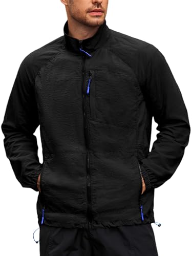 Yousify Mens Lightweight Jacket Windbreaker Full Zip Long Sleeve Outdoor Athletic Jackets for Hiking