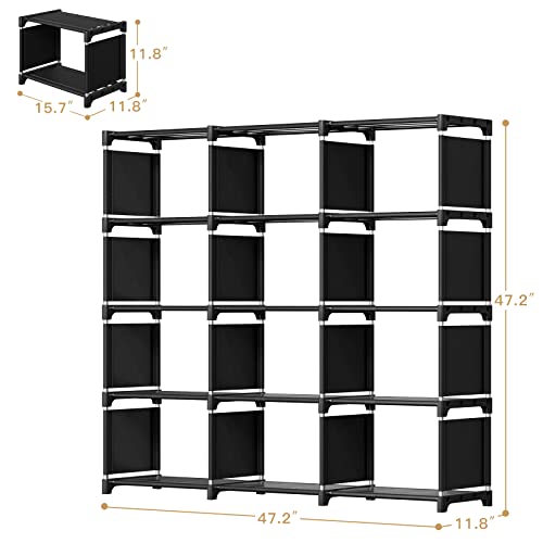 Reibii Bookshelf For Bedroom Book Shelf Organizer Bookcase Tall Book Case 12 Cube Storage Organizer Cube Shelf Black Cubby Storage Organizer Shelves For Bedroom Living Room Closet Office Diy #TOP2