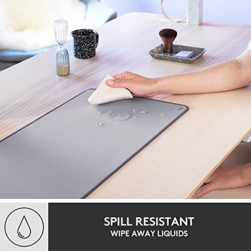Logitech Desk Mat - Studio Series, Multifunctional Large Desk Pad, Extended Mouse Mat, Office Desk Protector with Anti-Slip Base, Spill-Resistant Durable Design, in Mid-Grey, 30L x 70W cm by Logitech - Image 3