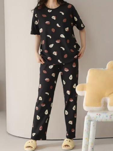 Image of Women's Korean Style Night Suit Set | Cotton Half Sleeve Top & Pyjama Set | Round Neck Printed Nightsuit | Comfortable Nightwear & Loungewear for Women | Sleepwear Pjs Lounge Set |Co-ords Outfit