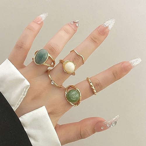 Zz Zinfandel 6Pcs Gold Green Crystal Rhinestone Ring Sets For Women thumb #1