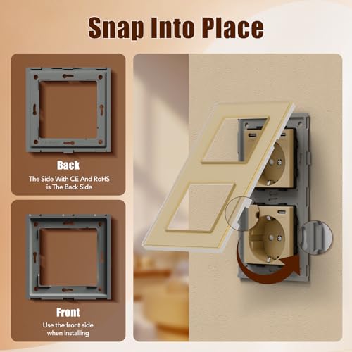BSEED Steckdose mit USB C(5 V 2.1A),Unterputz Steckdose (Typ C und Typ C),16A 250V 2 Fach Wandsteckdose,2*USB C Einbausteckdose Geeignet f&uuml;r Phone,Pad-157mm*86mm,Gold