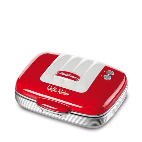 Ariete Waffle Maker Party Time 1973, Piastra per Waffle con Piastre Antiaderenti, Avvolgicavo, Chiusura di Sicurezza e Spia di Accensione, 700 W, Rosso
