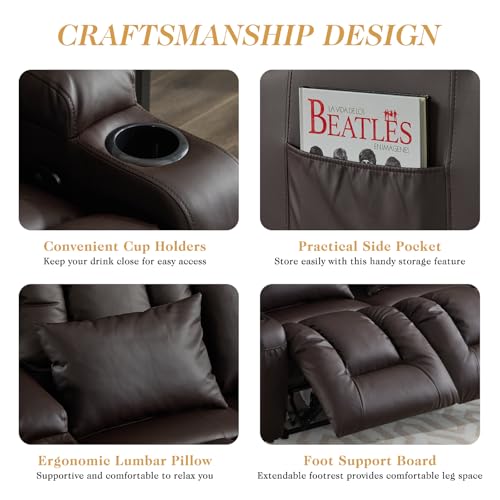 Image of Loveseat Recliner Sofa with Console,RV Wall Hugger Recliners for Small Spaces,Reclining Loveseat Sofa Recliner with Cup Holders /Lumbar Pillows,RV Furniture (Brown, 66 inch 2-Seater)