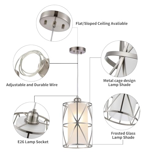 Zlierop Pendant Lights Kitchen Island with Frosted Glass, Brushed Nickel Hanging Kitchen Lights, Cylindrical Modern Pendant Light, Kitchen Pendant Lighting Over Island, Foyer, Dining Room, Entryway by Zlierop - Used condition - Image 4