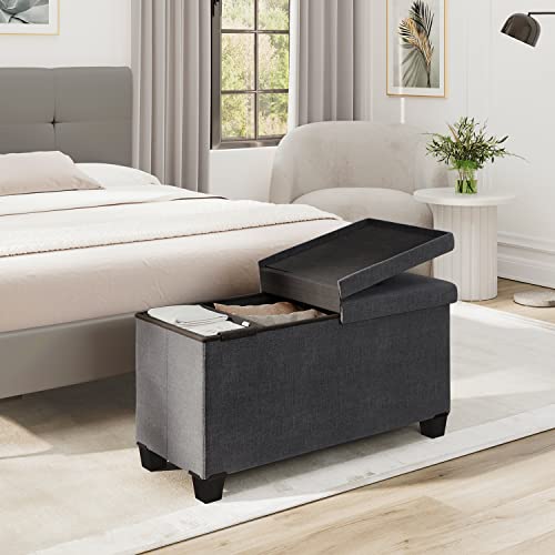 Storage Ottoman Bench with Storage Bins, 30-In Storage Bench for Bedroom End of Bed, Folding Foot Rest Ottoman with Storage for Living Room, Storage Chest Max 660lbs, Linen Fabric Grey Ottoman Storage Ottoman Bench with Storage Bins, 30-In Storage Bench for Bedroom End of Bed, Folding Foot Rest Ottoman with Storage for Living Room, Storage Chest Max 660lbs, Linen Fabric Grey Ottoman