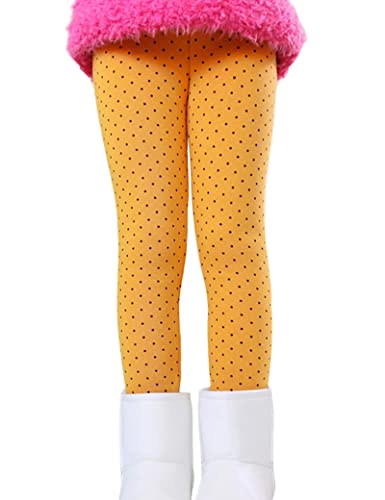 Kiench Leggings de felpa de invierno para niña algodón pantalones térmicos largos, Puntos Amarillo, 7-8 Years