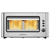 Clear View Toaster, LONGDEEM 1.75' Wide Slot, 10.2' Extra Long Slot Glass Toasters Stainless Steel 2 Slice with 6 Browning Control for Bagel,...