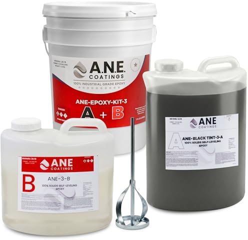 Self Leveling Epoxy Resin Kit – ANE Garage Floor Epoxy Kit Spreads Seamlessly. Durable, Industrial Grade Clear Epoxy Resin for Concrete Floors and Countertops - Black