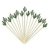 Minisland Green Cacti Cocktail Picks, 5 Inch Long Bamboo Fancy Toothpicks for Appetizers, Decorative Summer Tropical Hawaiian Party Food Drinks Garnish Fruit Kabob Skewer Sticks 100 Counts - MSL173