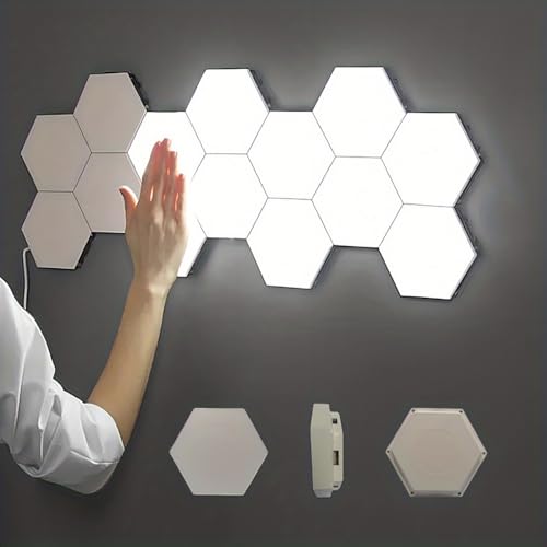 Image of YXQUA Hexagon Lights, Minimalist White Touch Night Light, Center Touch-Sensitive Wall Panels, Hex Light with USB-Power for Autism, Game Room Decor, Party (6)