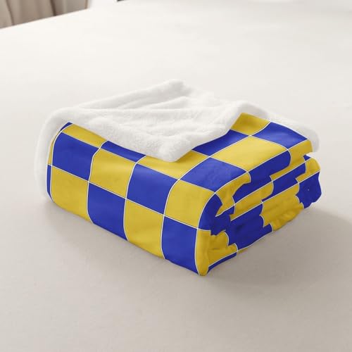 Image of Erosebridal Geometric Plaid Sherpa Blanket Queen 90 inchX90 inch Yellow Blue Brown Checkerboard Fleece Bed Blanket for Kids Boys Teen Adults,Checkered Grid Throw Blanket Modern Aesthetic Fuzzy Blanket