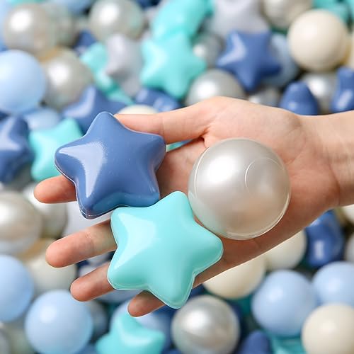 TRENDPLAY Star Ball Pit Balls 500 for Toddlers - Blue Ball Pit Ball Shapes for Boys Girls Fun, Birthday Party, Christmas Decoration, Cream Colors Blue by TRENDPLAY - Image 2
