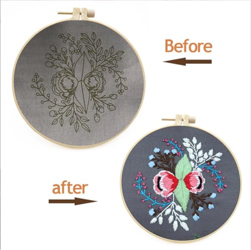 Image of Meecaa Love Flower Embroidery Kit Starter Set, Hand Embroidery Set,Pattern Printed Cross Stitch Set for Beginner Adults, with Embroidery Hoop and Instructions (Love)