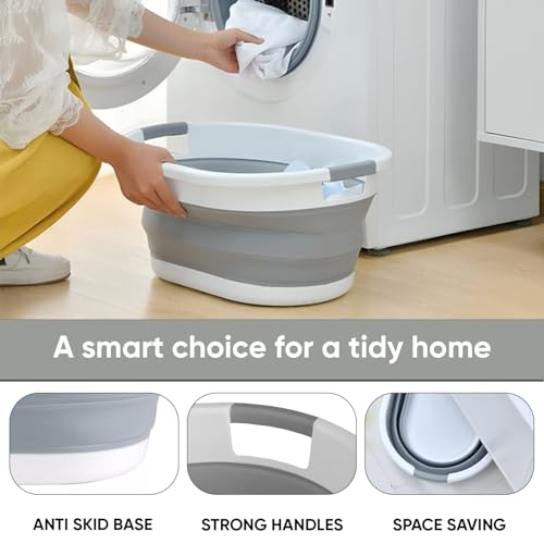 Evokk Foldable Oval Collapsible Laundry Basket 40L Grey Washing Baskets for Laundry Clothes Storage Bin for Home Bedroom and Bathroom Use - Image 5