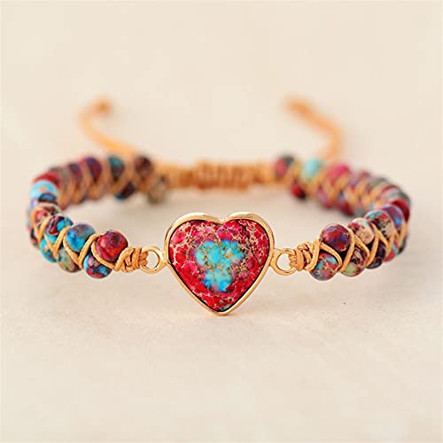 Bracelet en pierre naturelle jaspe et coeur tressé fait main