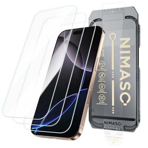 NIMASO �K���X�t�B���� iPhone 16 Pro Max�p �����K���X �������o �C�A���X �ی�t�B���� �\��t���ȒP �ϏՌ� �w��h�~ �K�C�h�g�t�� 3���Z�b�g ��Phone 16 pro max �Ή��i6.9�C���`�jDSP25L2013
