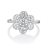 Ladies Art Deco Design Solid Sterling 925 Solid Silver Brilliant Cut White Sapphire Daisy Cluster Ring (T)