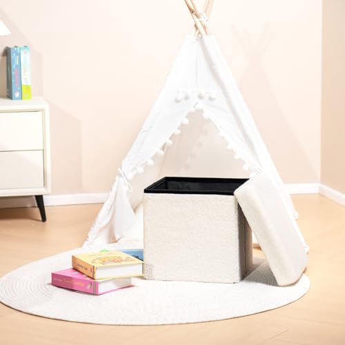image for B FSOBEIIALEO Small Storage Ottoman Cube Sherpa Ottomans Foot Rest, Fo