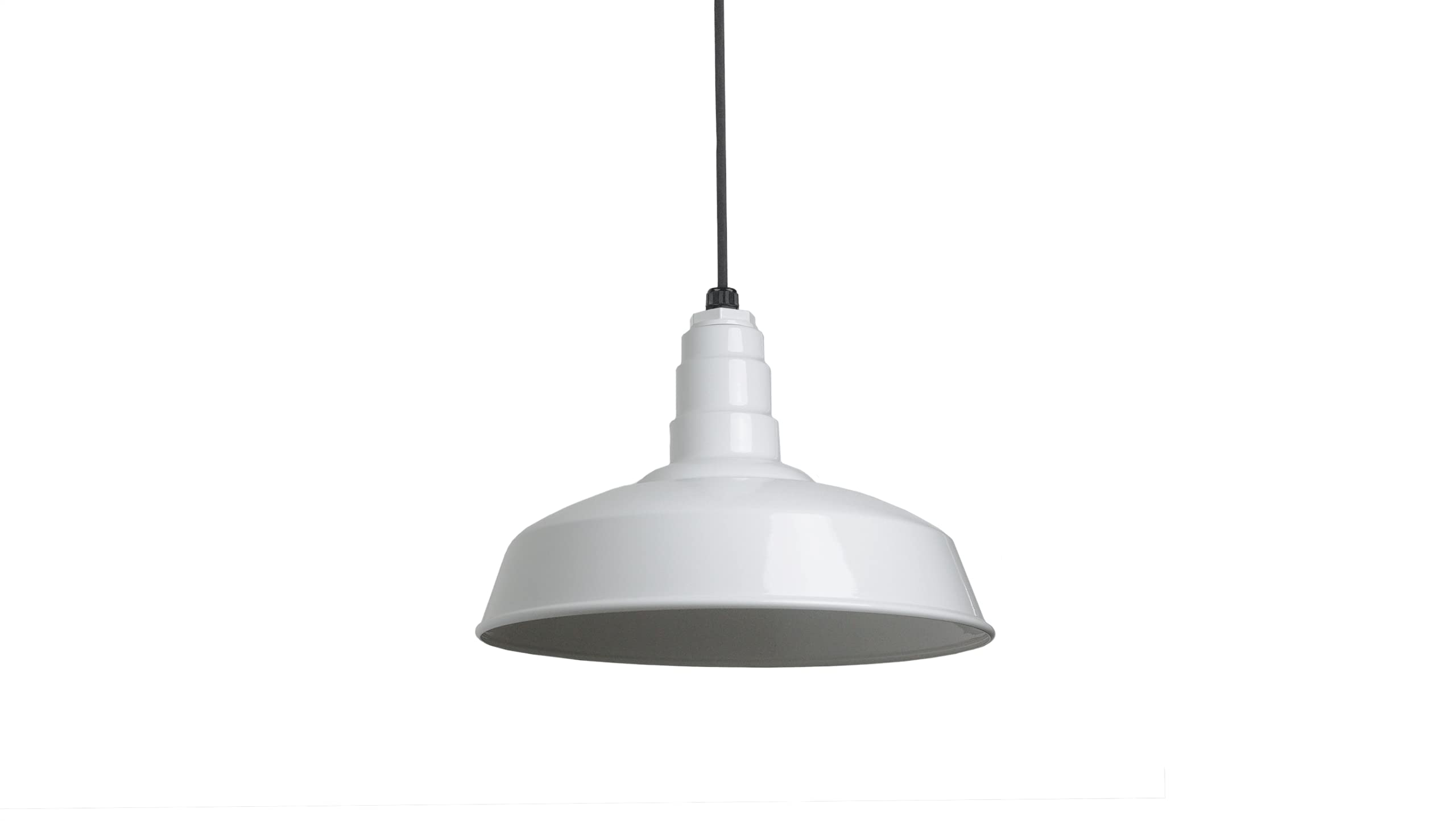 4ft Black Cord Barn Light Pendant 16" Dome | Garage Workshop | White