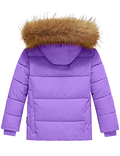 wantdo Girls' Winter Coat Warm Waterproof Puffer Jacket with Removable Faux Fur Hood2
