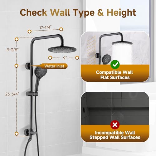 Image of BRIGHT SHOWERS Rain Shower Heads System - 9 Inch Rainfall Shower Head and Handheld Shower Head with Height Adjustable Holder, Solid Brass Rail and 60 inch Long Stainless Steel Hose, Oil-Rubbed Bronze