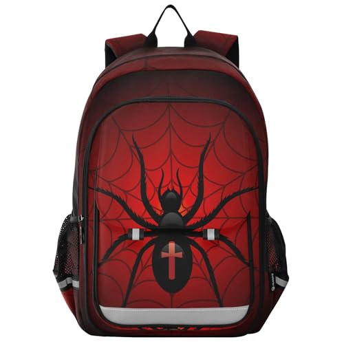 Spider Web Red Backpack School Backpack Lightweight Laptop Backpack Students Book Bag with Reflective Stripes