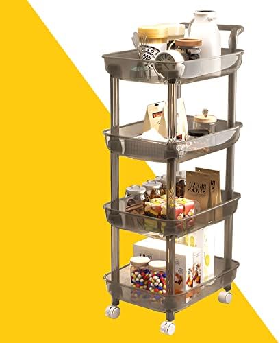 Rolling Cart, 4-Tier Plastic Utility Cart, Diaper Cart Organizer, Storage Cart with Handle, Movable Storage Organizer Between Washer and Dryer, Mobile Shelving Unit Cart for Kitchen Laundry Room
