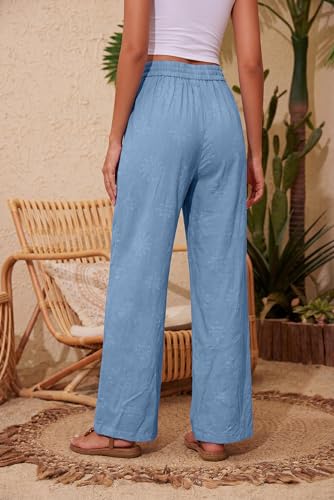 Image of KICZOY Women Flowy Pants Drawstring Waist Wide Leg Palazzo Beach Pants Loose Fit with Pockets