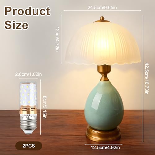 WELAISA Table Lamps Ceramic Retro Lamp for Living Room,16.73" Modern Bedside Nightstand Traditional Lamps, Classic Chinoiserie Green Glass Lamp for Home (French Country) by WELAISA - Used condition - Image 4