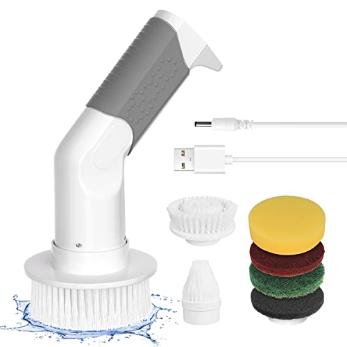 Acrimax Electric Spin Scrubber, Power Spin Scrubber for Bathroom Car Tile Grill tub, Electric Cleaning Brushes with 5 Replaceable Brush Heads, Cordless & Rechargeable(White)