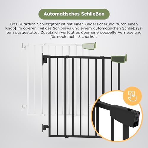 TULANO Guardian 1.0 White | kratka ochronna na drzwi dla dzieci, dla zwierząt domowych, Close N Stop, obustronnie wychylna, 70-104 cm, obsługa jedną ręką, metal, kolor biały