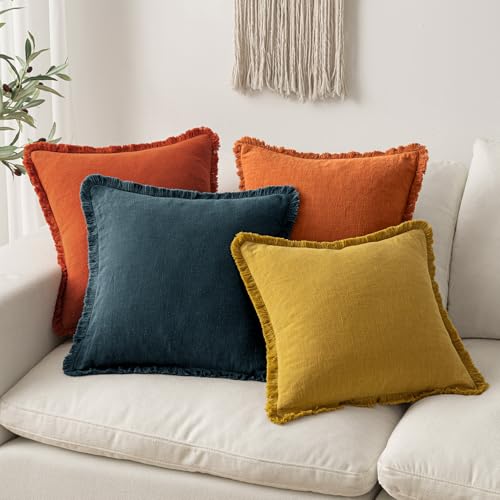 Image of MIULEE Boho Linen Fringe Decorative Euro Throw Pillow Covers Orange 22x22