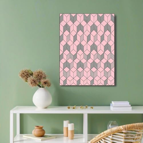 Impression sur toile rose poster mural géométrique cubique 3D 70x100 cm