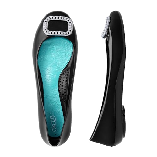 Oka-B Women's Taylor Elizabeth Flats,Licorice with Crystal Brooch Charm, Size 9 M