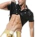 Mens Leather Undershirts Short Sleeves Shirt Button Closed Shirts Wetlook Muscle Fit Clubwear