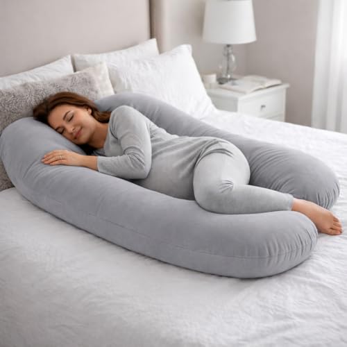 Image of Emirates Living U-Shaped Maternity Pillow for Pregnancy – Full Body Support Pillow for Sleeping, Back, Hips & Legs – Large Pregnancy Pillow - Grey